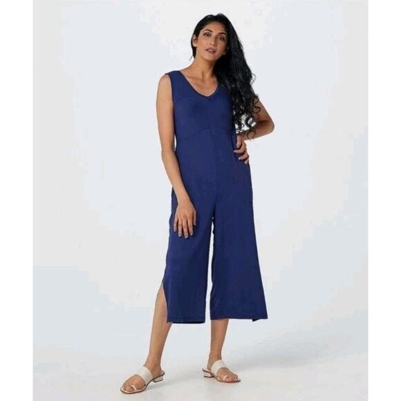 Cuddl Duds Oxford Navy Flexwear Wide Leg Jumpsuit | Women’s Large - Picture 2 of 12